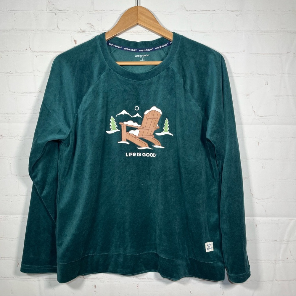 Life Is Good Sleep Snow Camp Chair Top Womens Size Large Green Long Sleeve